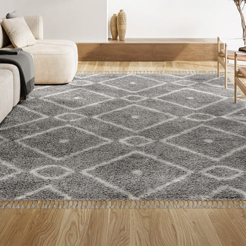 Mercer Shag Plush Tassel Moroccan Diamond Area Rug